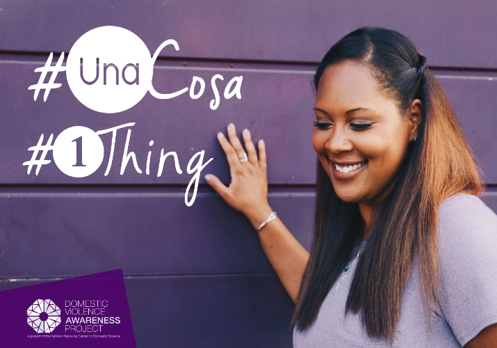 African American woman leaning against a purple wall. #1Thing #UnaCosa