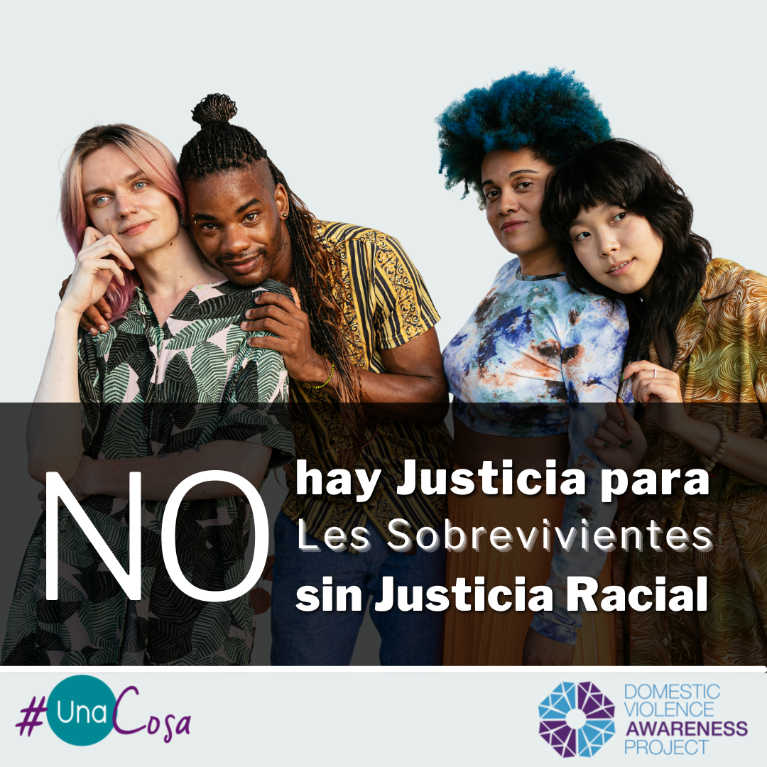 ​  No Survivor Justice without Racial Justice text overtop of a group of folks with different ethnic backgrounds ​
