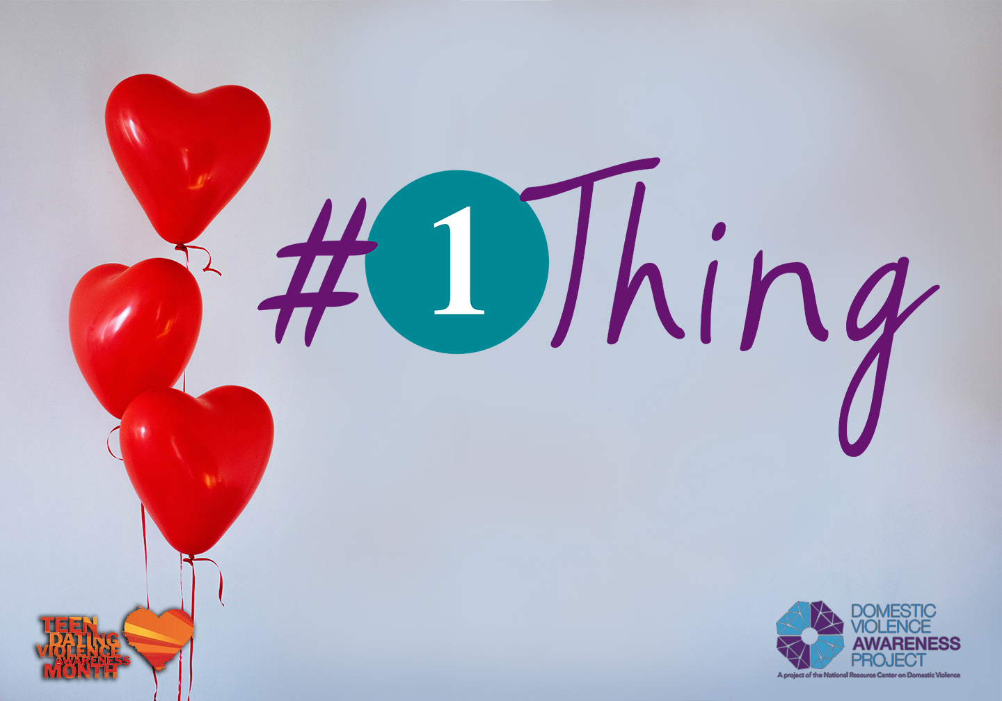 #1Thing logo imposed over image of red heart balloons