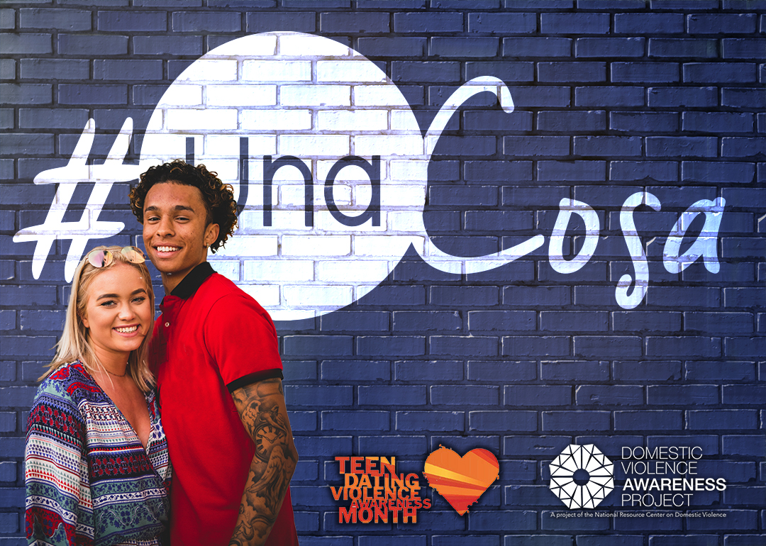 #UnaCosa logo imposed over image of young couple